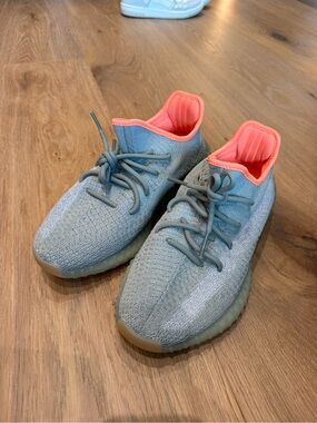 Yeezy Sneakers in Light Blue-Grey with Coral Lining